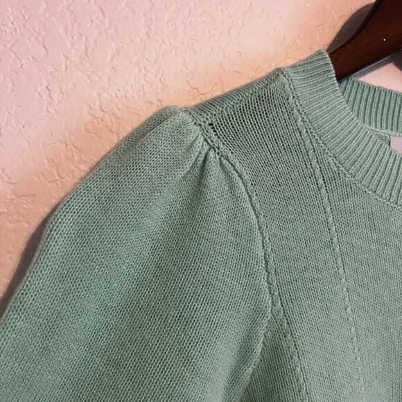 Hill House Sylvie Cropped Knit Merino Wool Sweater Puff Sleeve Mint Green XS - Picture 3 of 7